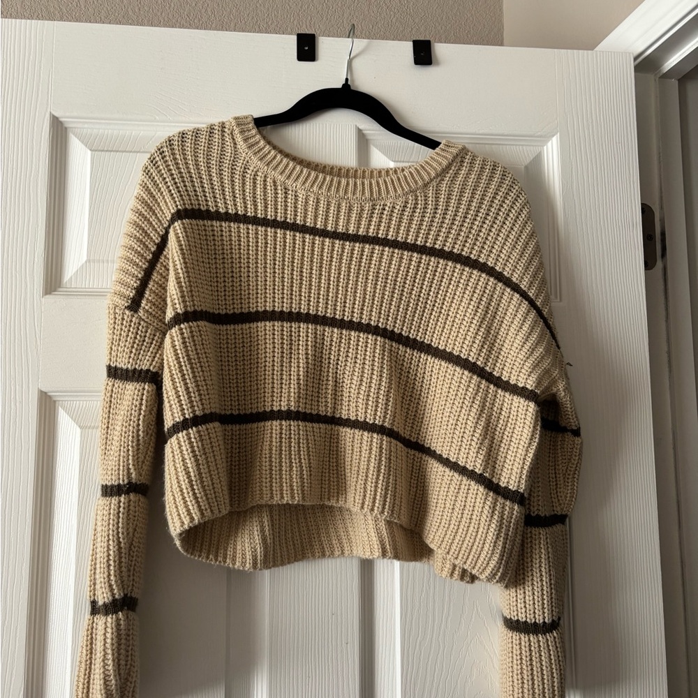 Striped Cream and Brown Women's Sweater
